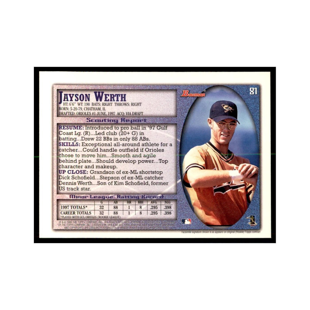 1998 Bowman Jayson Werth Baseball Cards #81