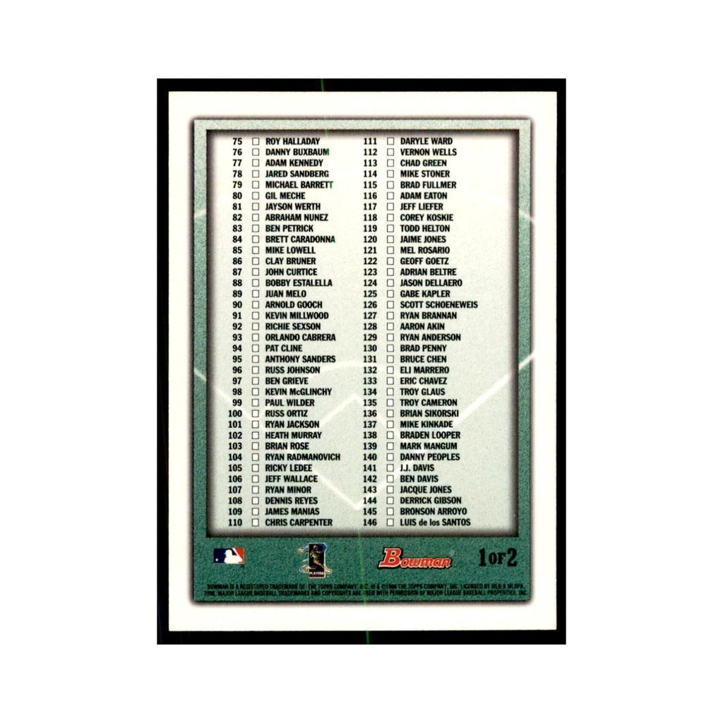 1998 Bowman Checklist Baseball Cards #1 OF 2