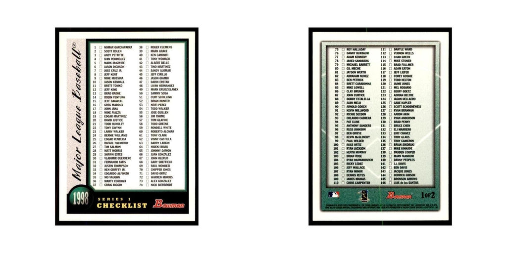1998 Bowman Checklist Baseball Cards #1 OF 2