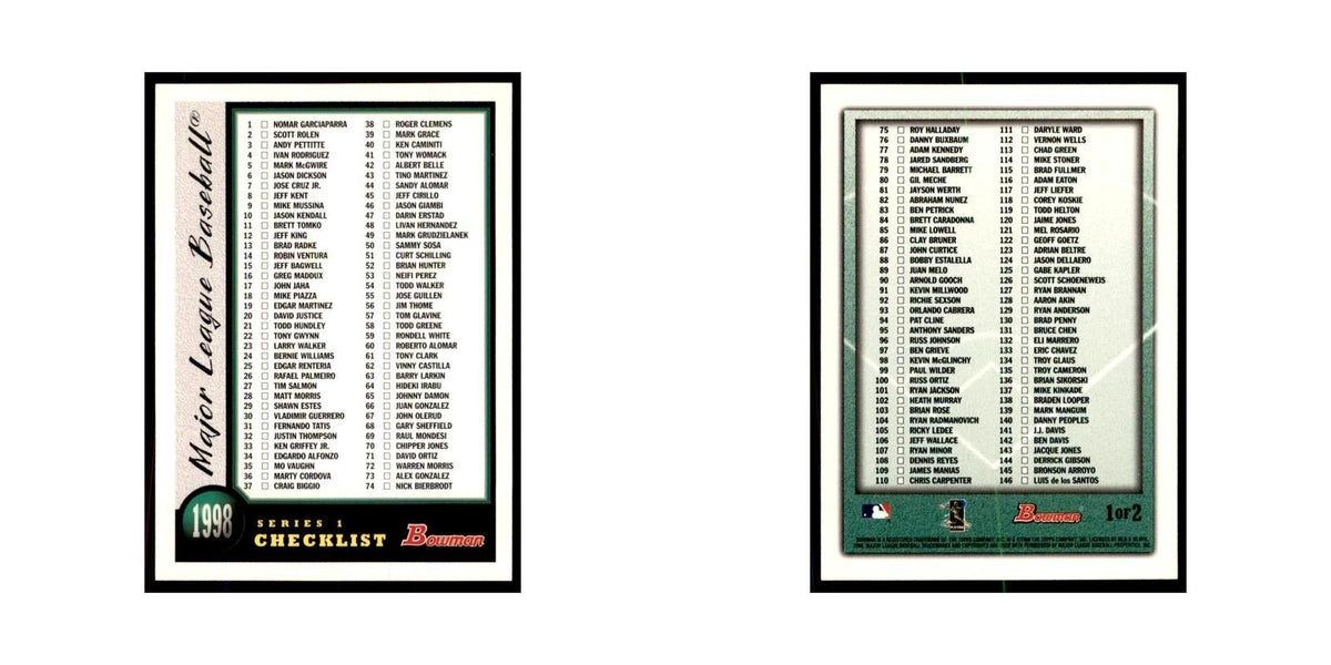 1998 Bowman Checklist Baseball Cards #1 OF 2
