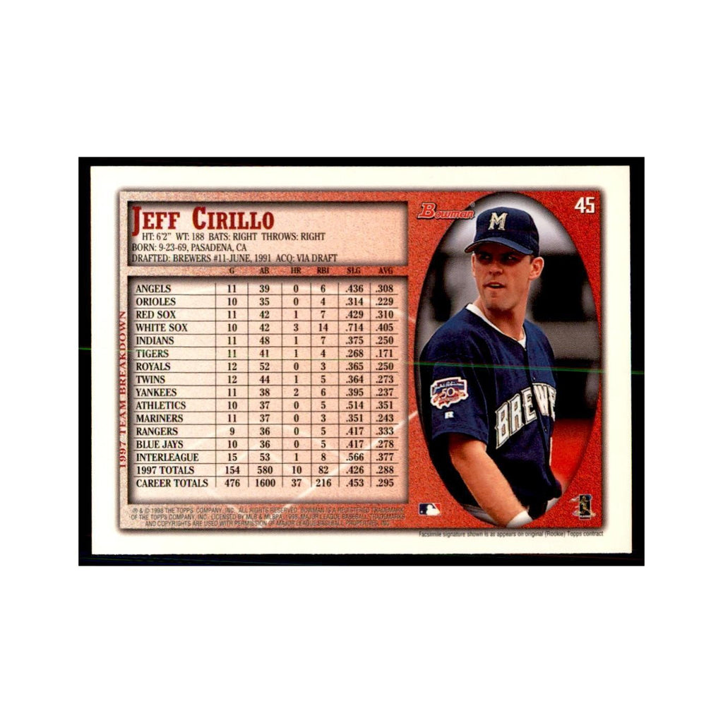 1998 Bowman Jeff Cirillo Baseball Cards #45