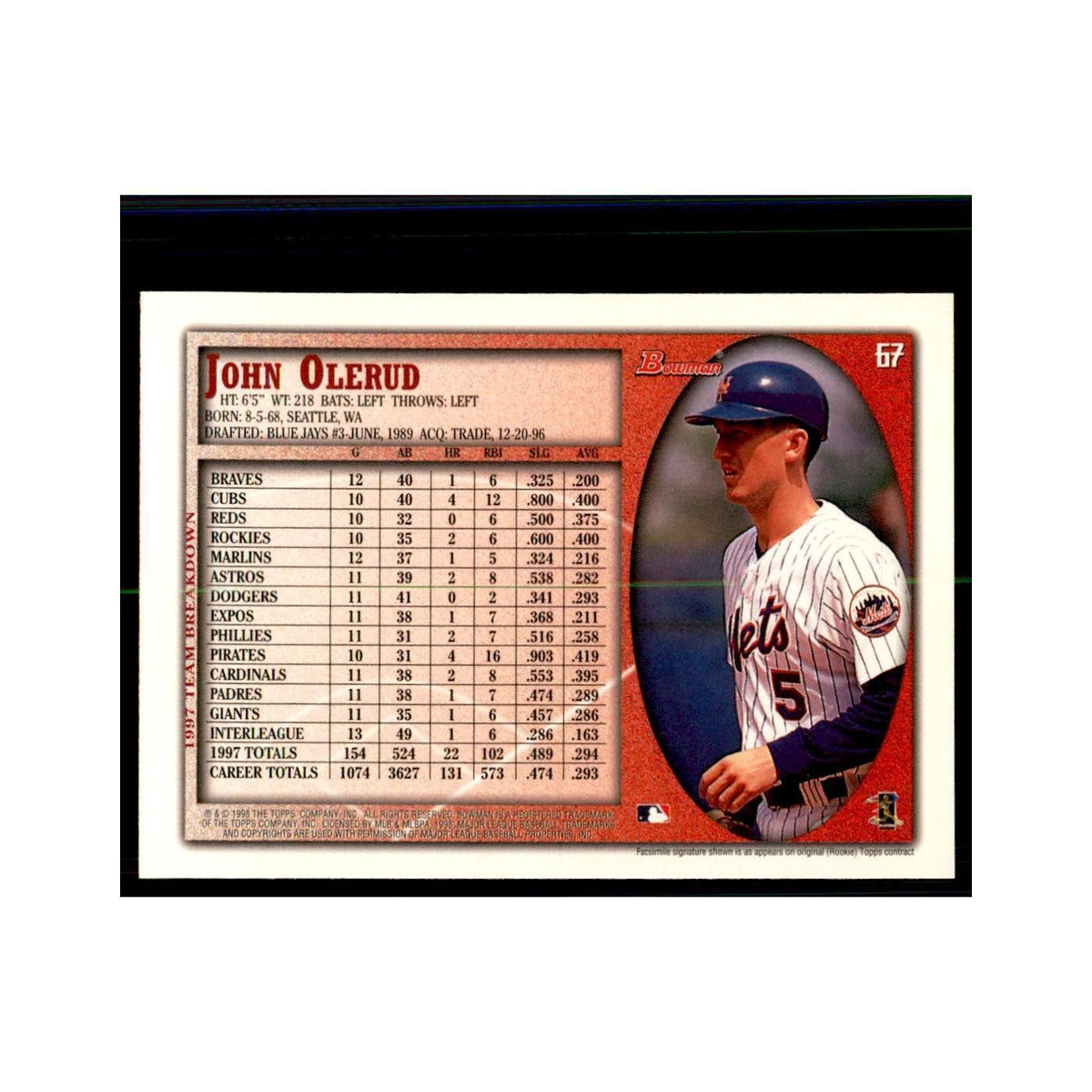 1998 Bowman John Olerud Baseball Cards #67