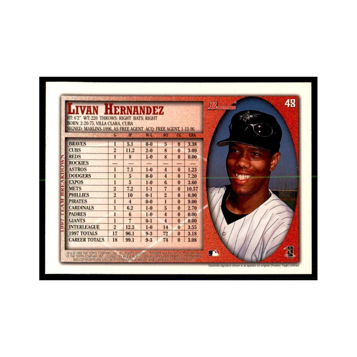 1998 Bowman Livan Hernandez Baseball Cards #48