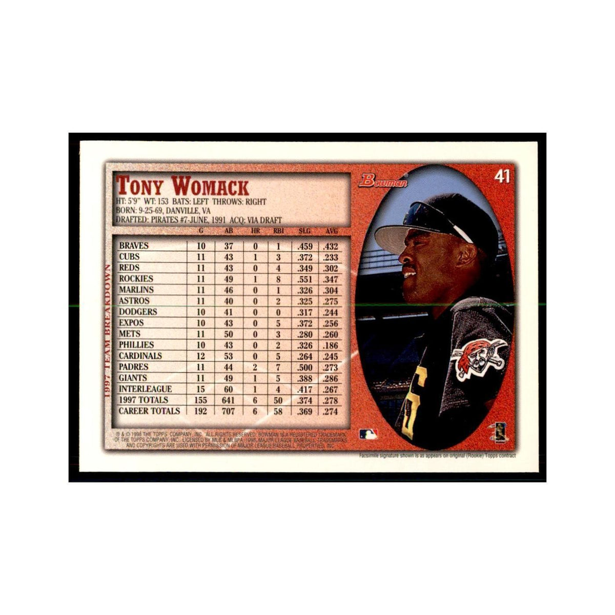 1998 Bowman Tony Womack Baseball Cards #41