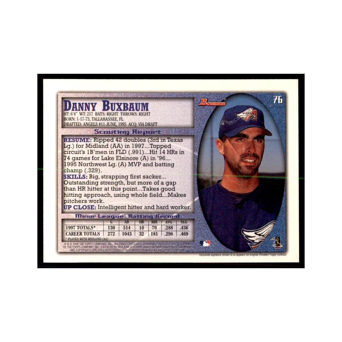 1998 Bowman Danny Buxbaum Baseball Cards #76