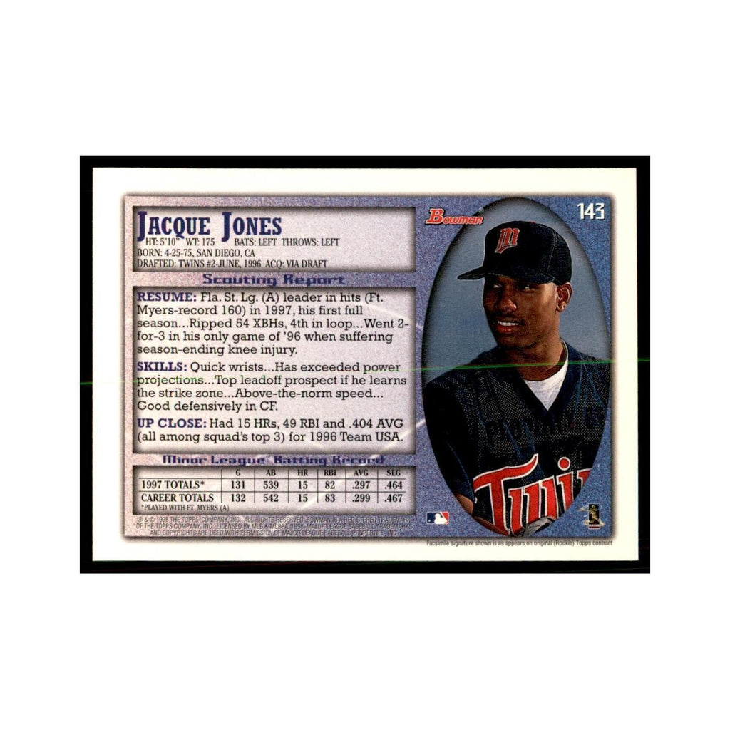 1998 Bowman Jacque Jones Baseball Cards #143