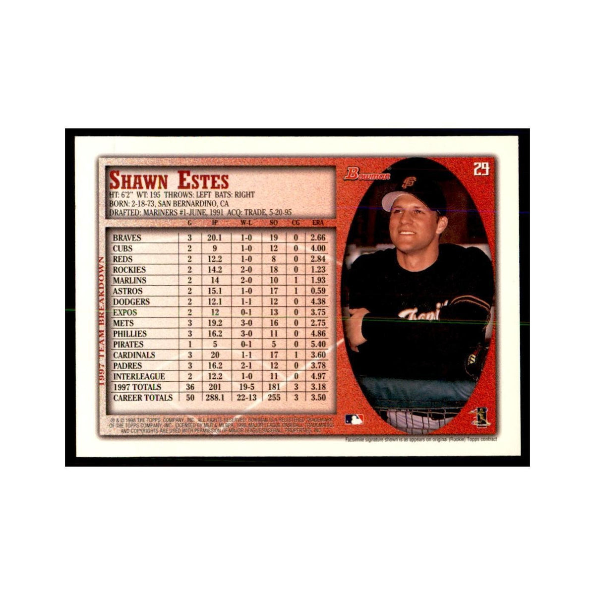 1998 Bowman Shawn Estes Baseball Cards #29