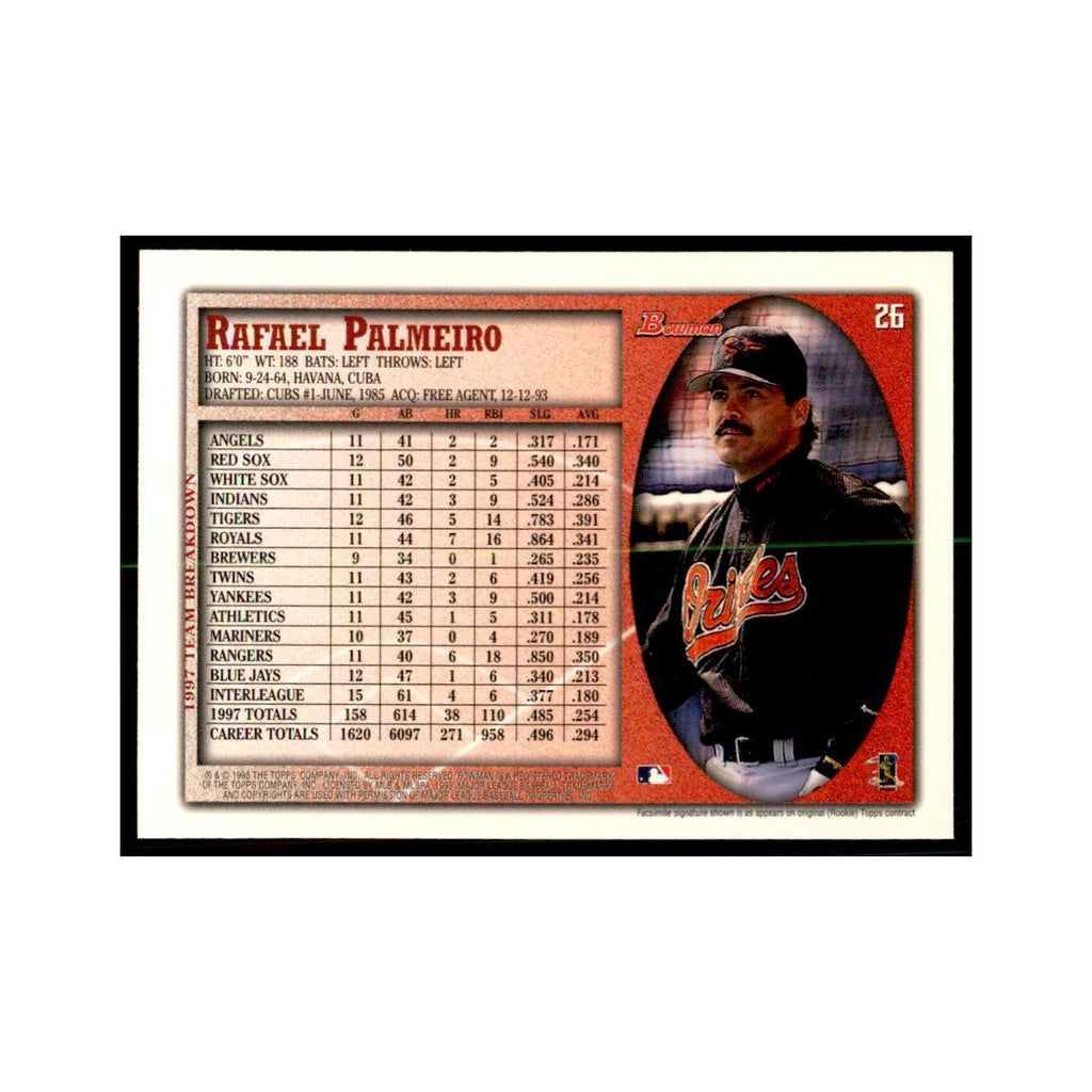1998 Bowman Rafael Palmeiro Baseball Cards #26