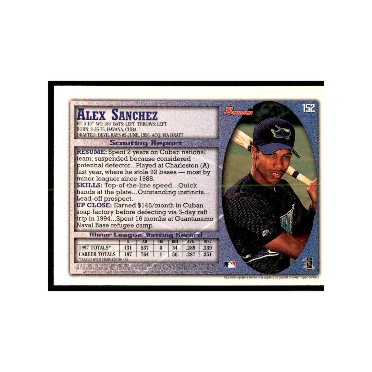 1998 Bowman Alex Sanchez Baseball Cards #152