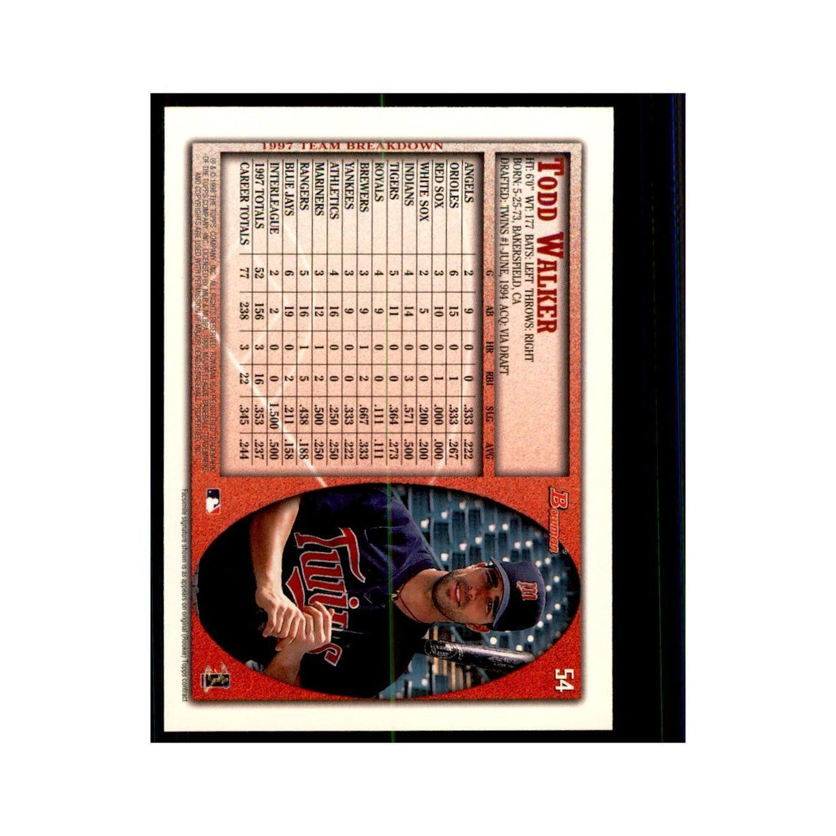 1998 Bowman Todd Walker Baseball Cards #54