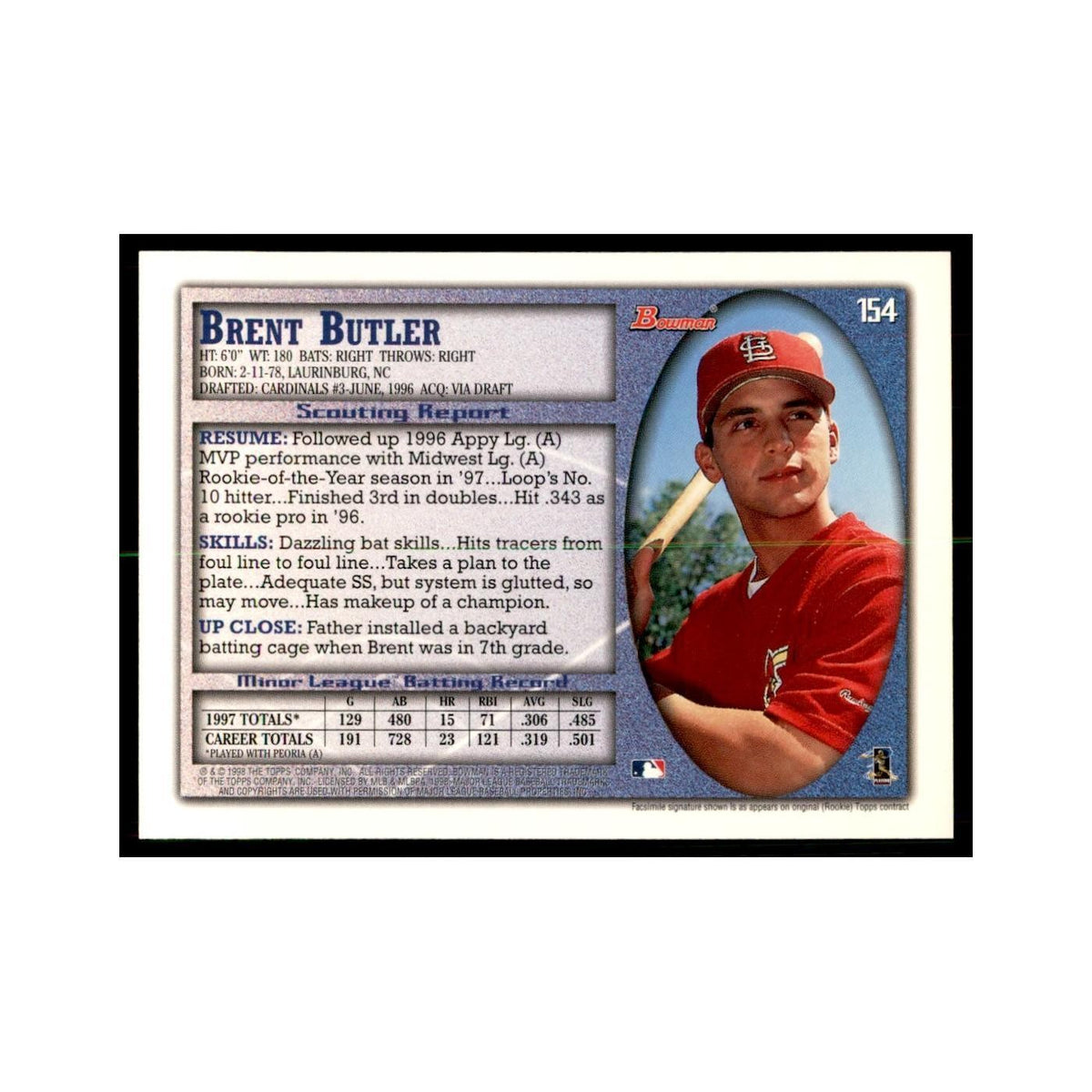 1998 Bowman Brent Butler Baseball Cards #154