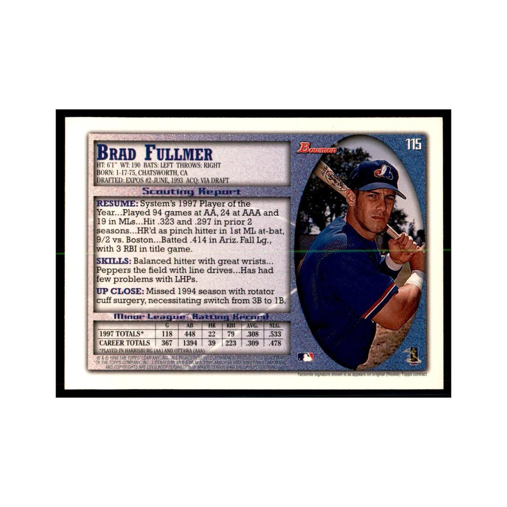 1998 Bowman Brad Fullmer Baseball Cards #115