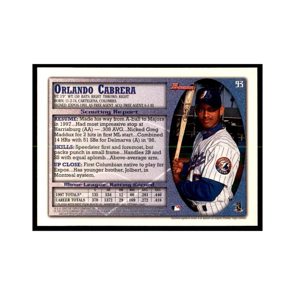 1998 Bowman Orlando Cabrera Baseball Cards #93