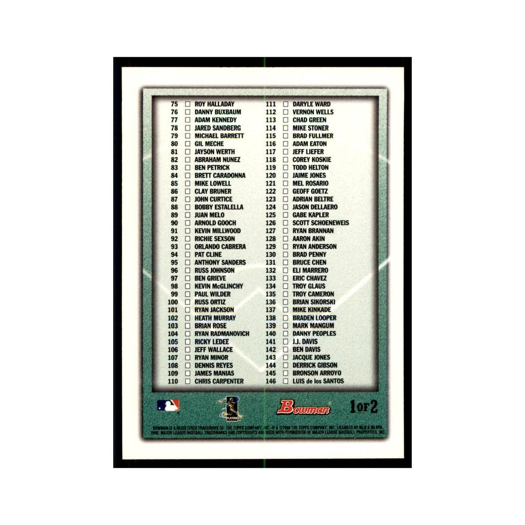 1998 Bowman Checklist Baseball Cards #1 OF 2