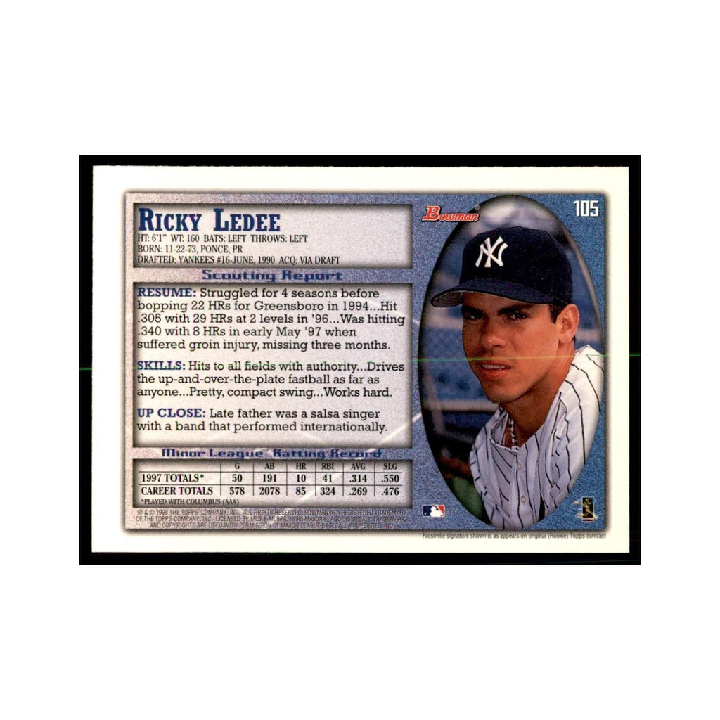 1998 Bowman Ricky Ledee Baseball Cards #105