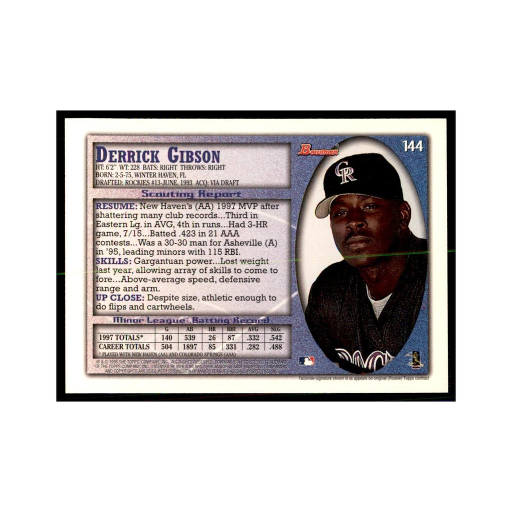 1998 Bowman Derrick Gibson Baseball Cards #144