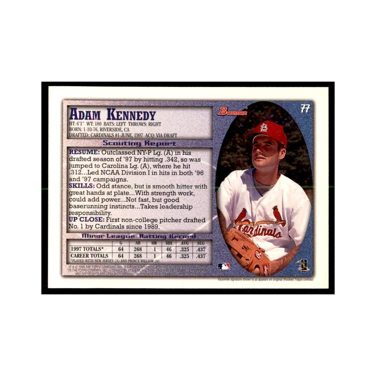 1998 Bowman Adam Kennedy Baseball Cards #77