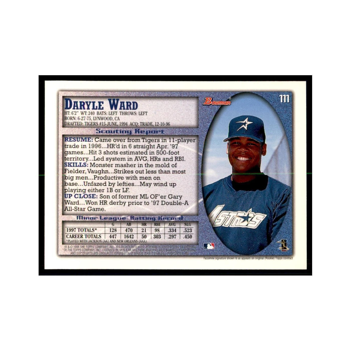 1998 Bowman Daryle Ward Baseball Cards #111