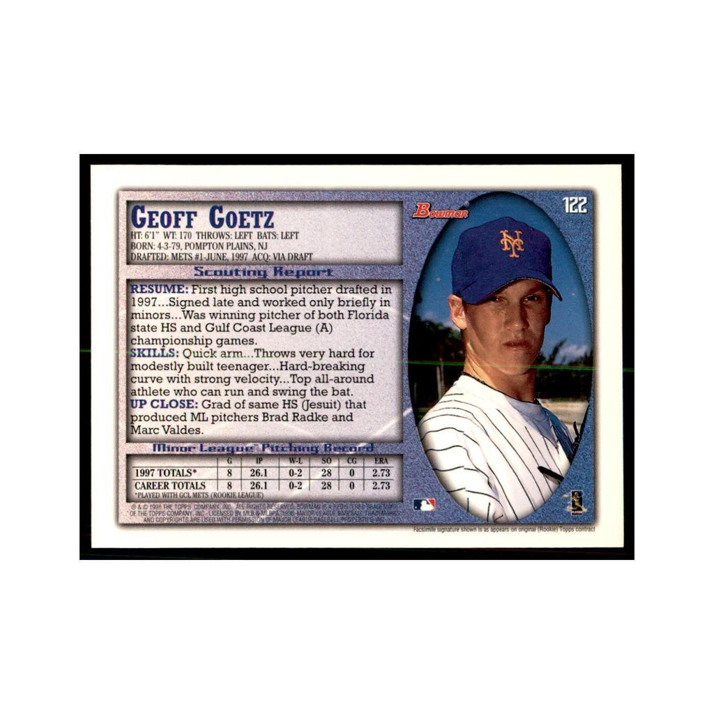 1998 Bowman Geoff Goetz Baseball Cards #122