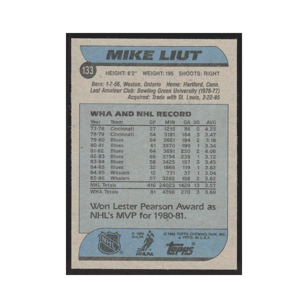 1986 Topps Mike Liut Hartford Whalers #133
