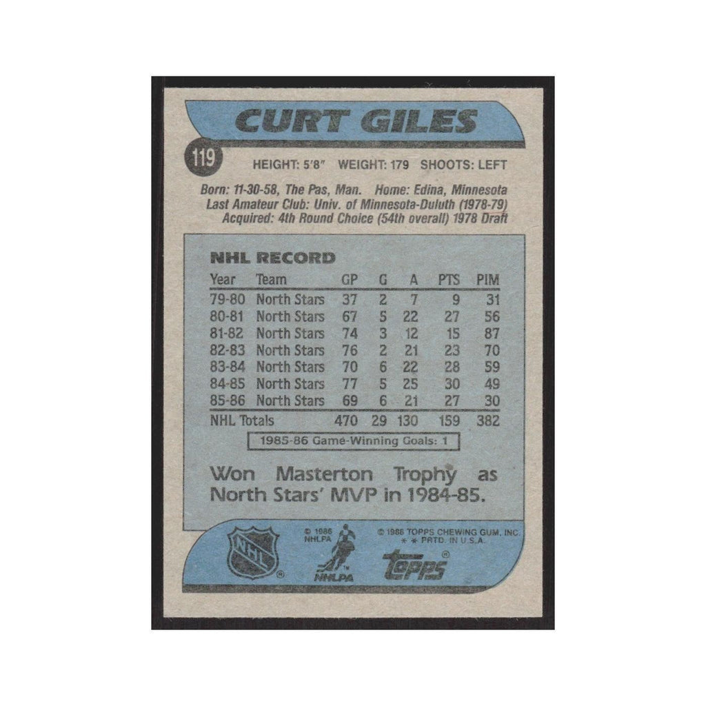 1986 Topps Curt Giles Minnesota North Stars #119