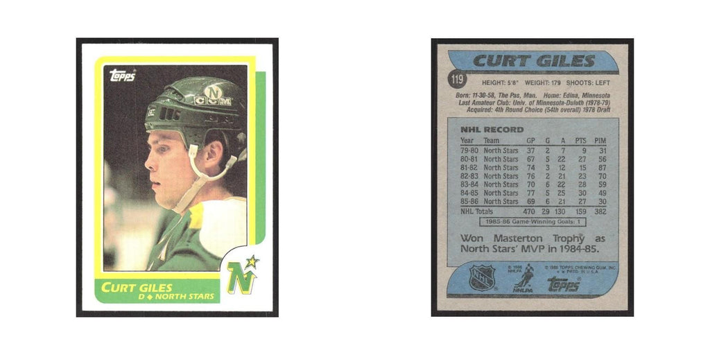 1986 Topps Curt Giles Minnesota North Stars #119