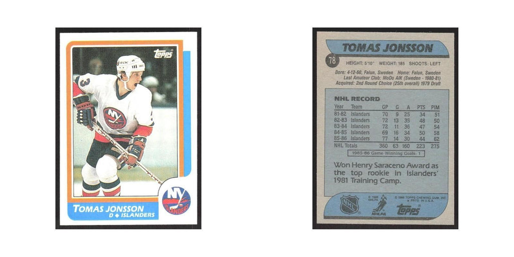 1986 Topps Tomas Jonsson New York Islanders #78