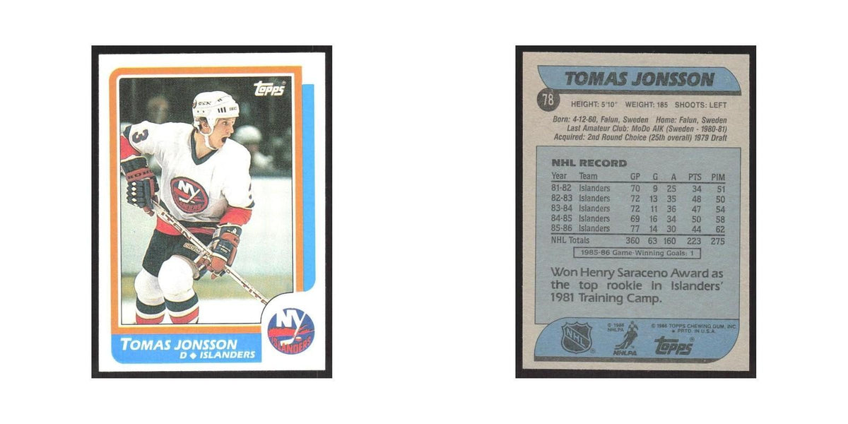 1986 Topps Tomas Jonsson New York Islanders #78