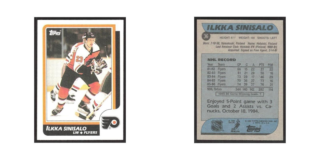 1986 Topps Ilkka Sinisalo Philadelphia Flyers #36
