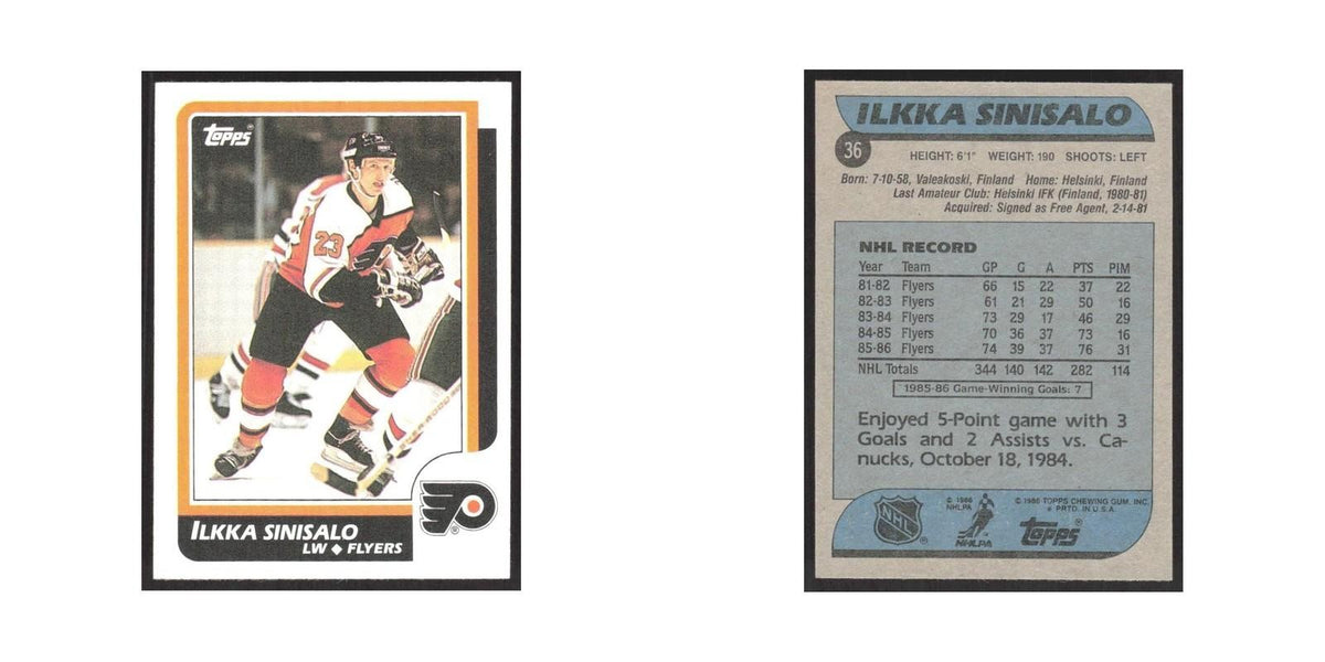 1986 Topps Ilkka Sinisalo Philadelphia Flyers #36
