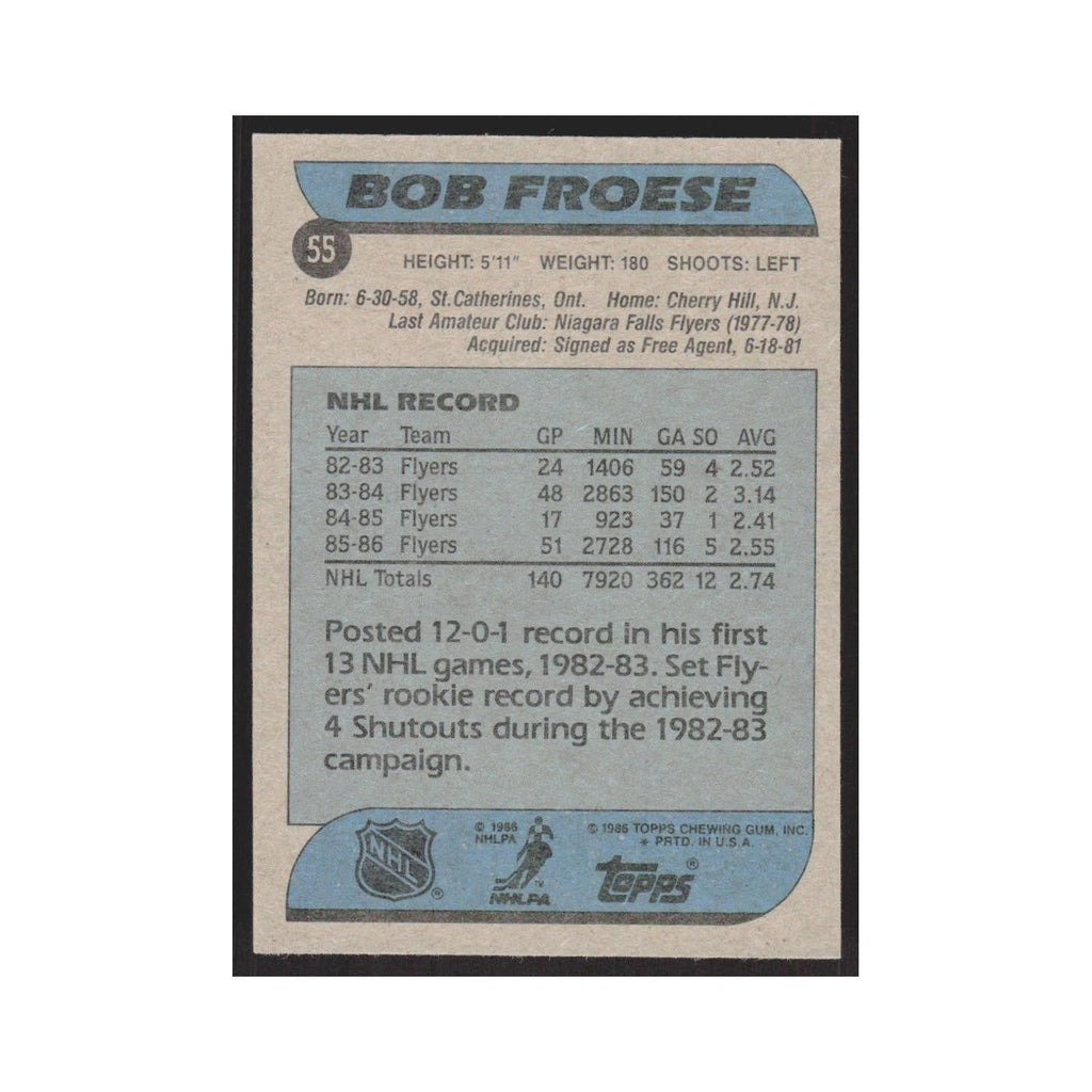 1986 Topps Bob Froese Philadelphia Flyers #55
