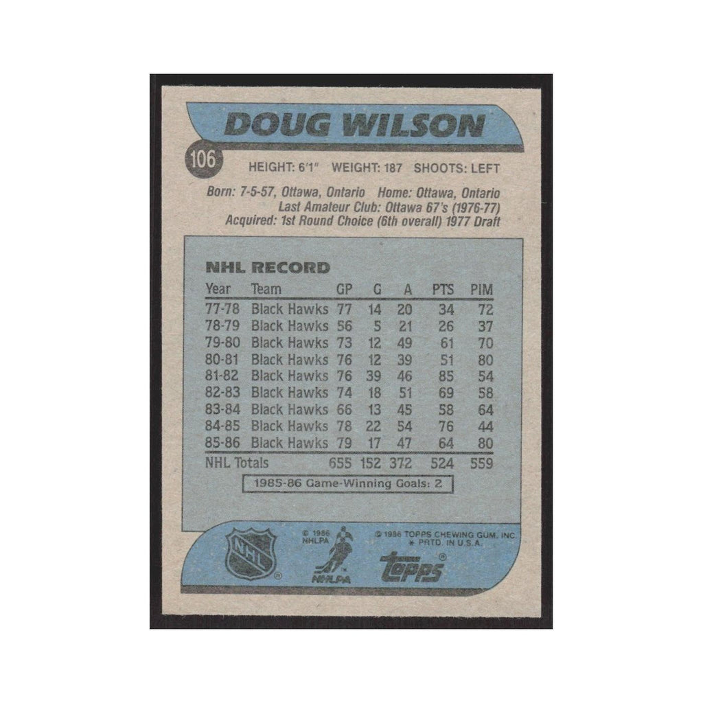 1986 Topps Doug Wilson Chicago Blackhawks #106