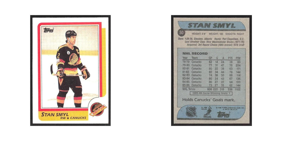 1986 Topps Stan Smyl Vancouver Canucks #50