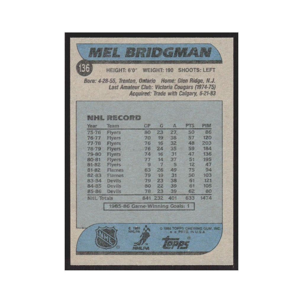 1986 Topps Mel Bridgman New Jersey Devils #136