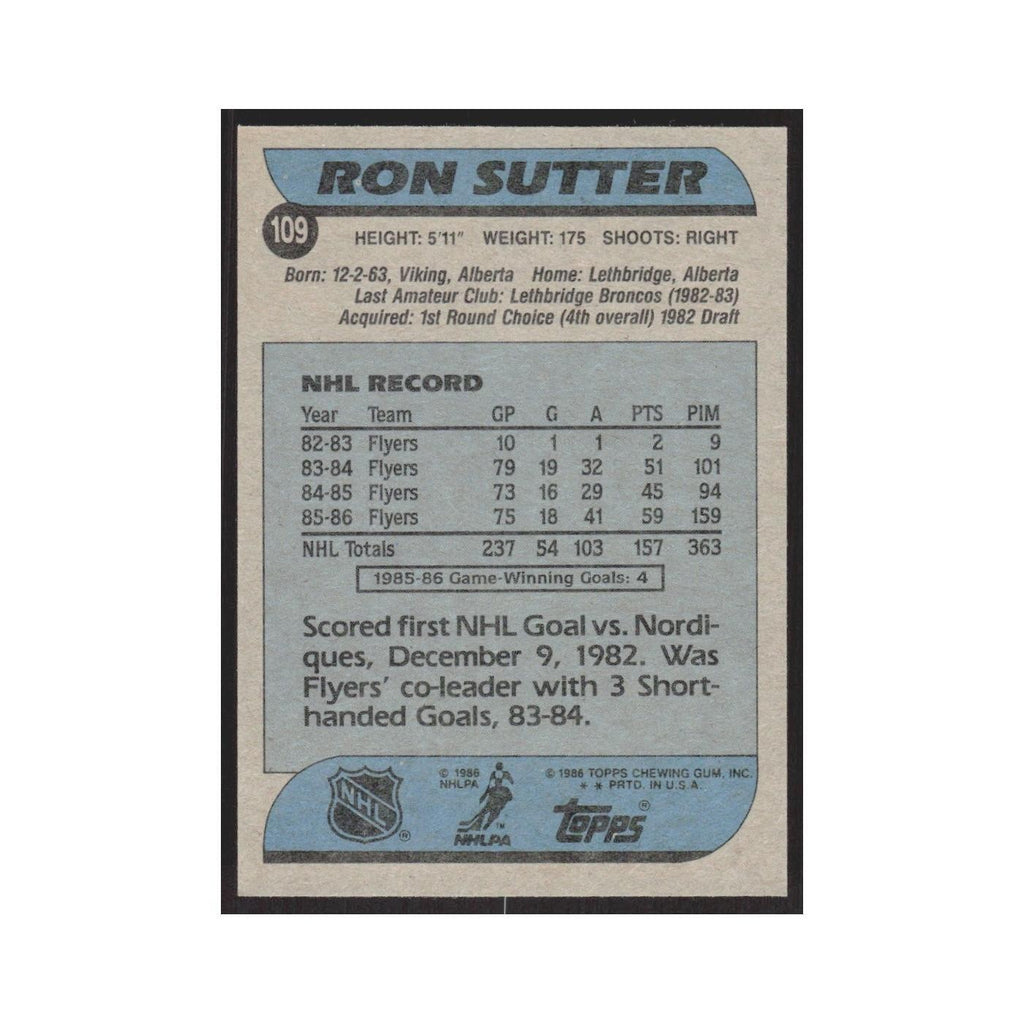 1986 Topps Ron Sutter Philadelphia Flyers #109