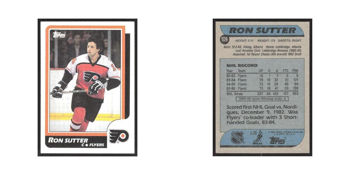 1986 Topps Ron Sutter Philadelphia Flyers #109