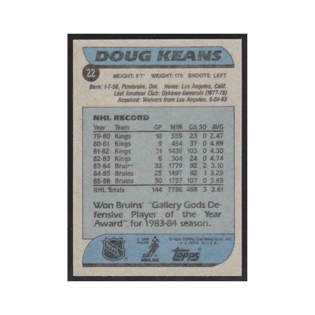 1986 Topps Doug Keans Boston Bruins #22