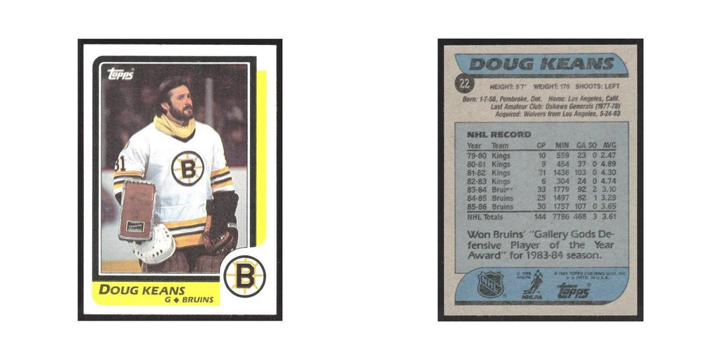 1986 Topps Doug Keans Boston Bruins #22