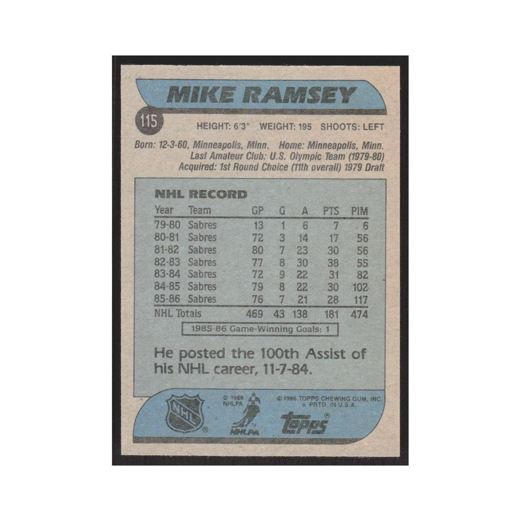 1986 Topps Mike Ramsey Buffalo Sabres #115
