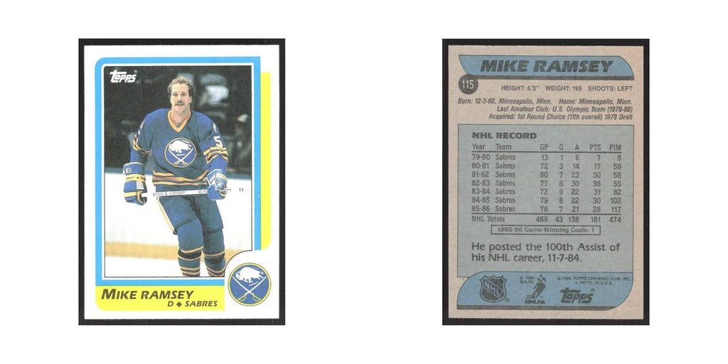 1986 Topps Mike Ramsey Buffalo Sabres #115