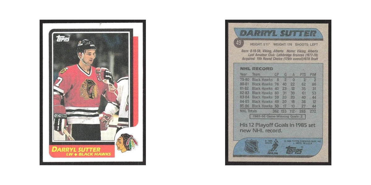 1986 Topps Darryl Sutter Chicago Blackhawks #49