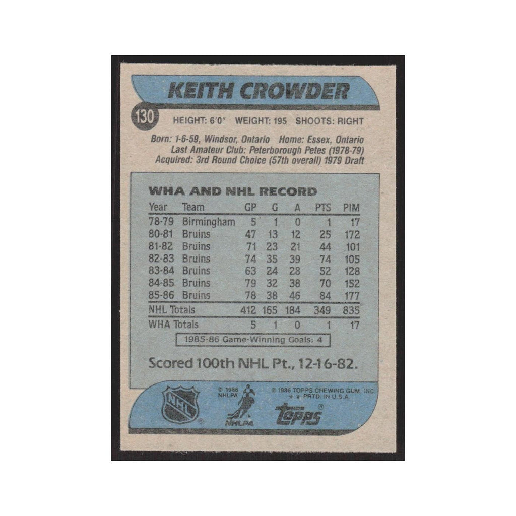 1986 Topps Keith Crowder Boston Bruins #130