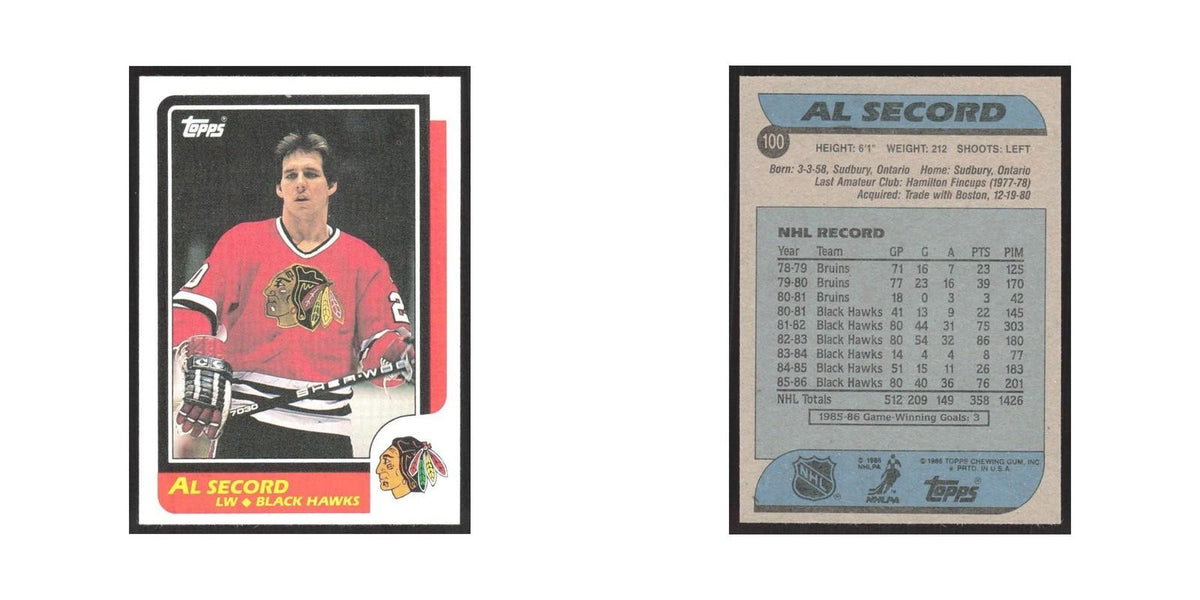 1986 Topps Al Secord Chicago Blackhawks #100