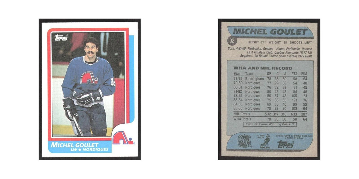 1986 Topps Michel Goulet Quebec Nordiques #92