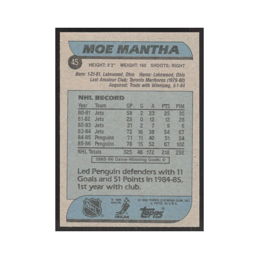 1986 Topps Moe Mantha Pittsburgh Penguins #45