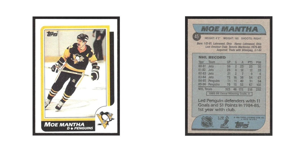 1986 Topps Moe Mantha Pittsburgh Penguins #45