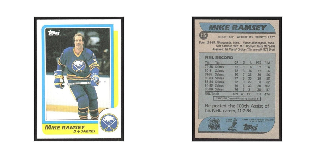 1986 Topps Mike Ramsey Buffalo Sabres #115