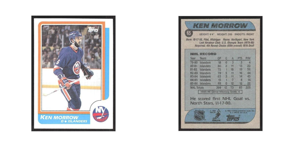 1986 Topps Ken Morrow New York Islanders #65