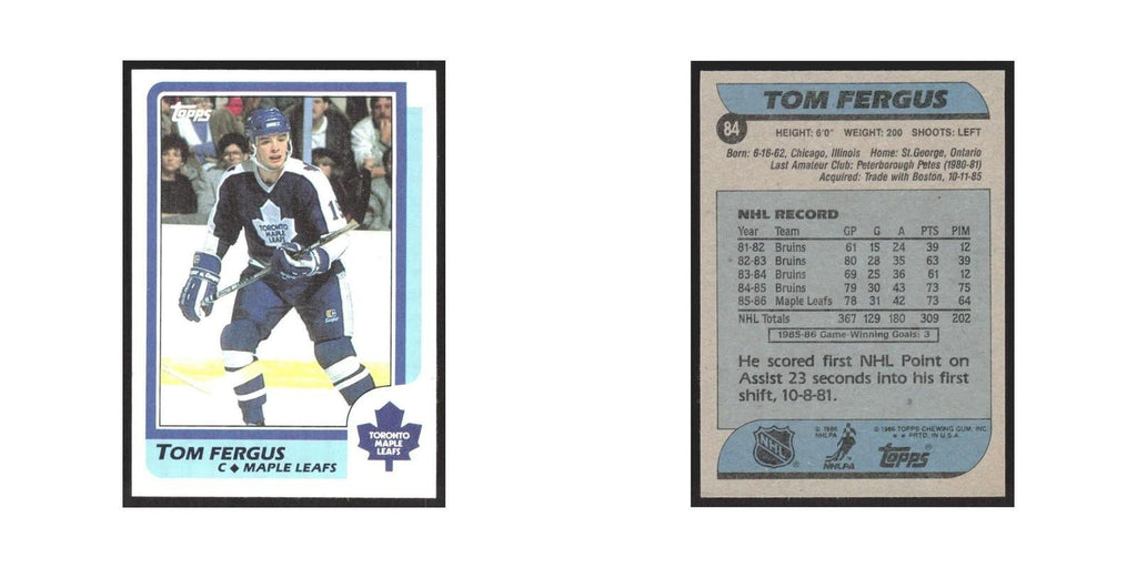 1986 Topps Tom Fergus Toronto Maple Leafs #84