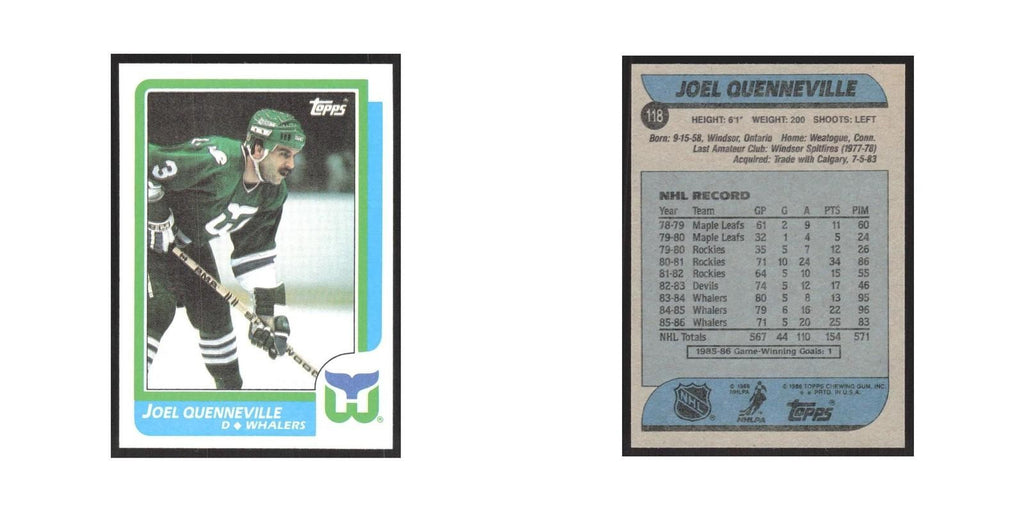 1986 Topps Joel Quenneville Hartford Whalers #118
